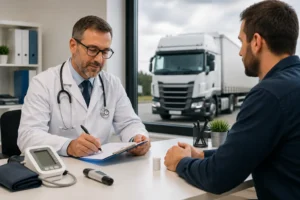 Driver completing an HGV medical examination with a GMC-registered doctor.