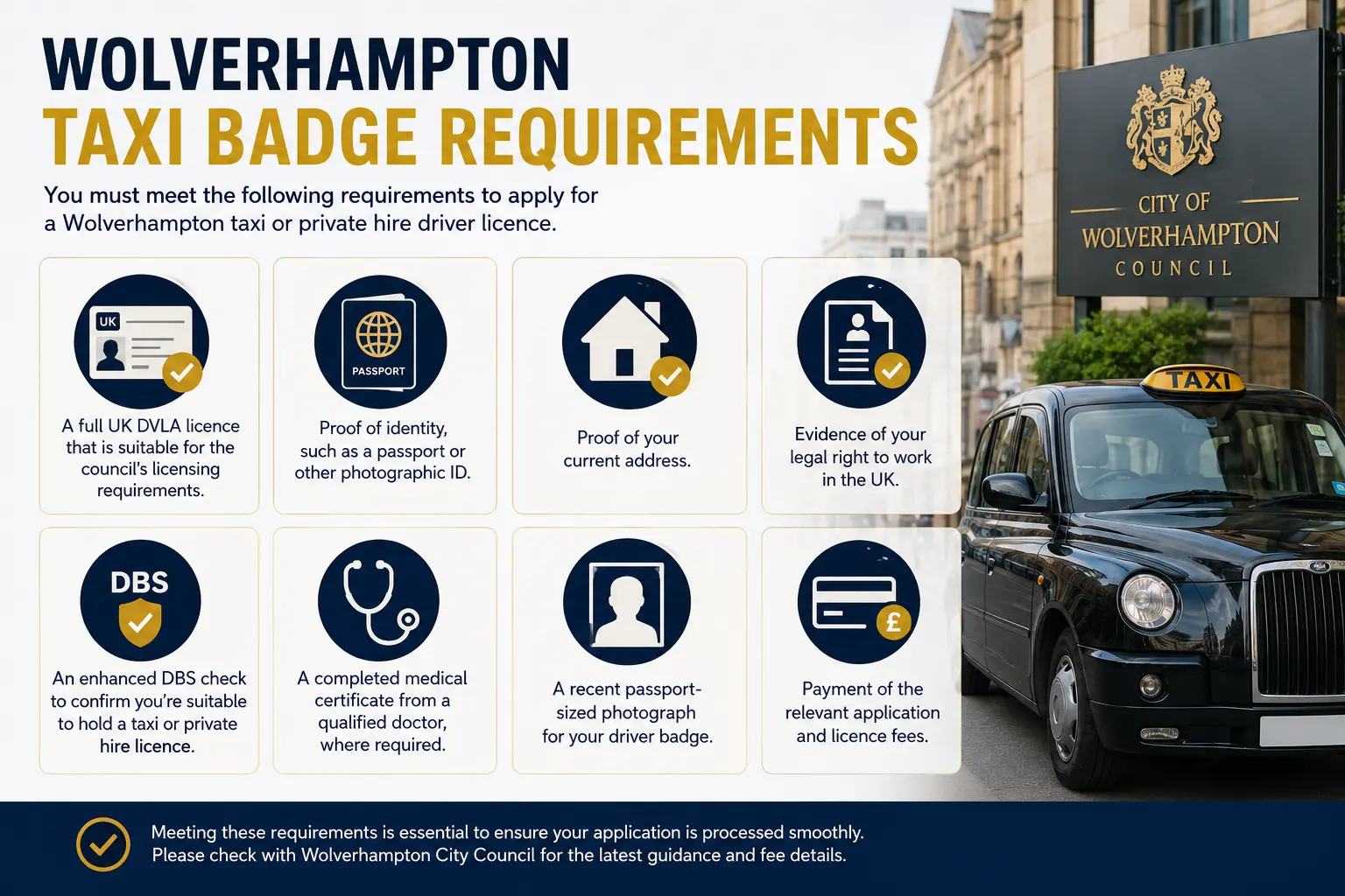 Driver reviewing Wolverhampton taxi badge requirements before applying.