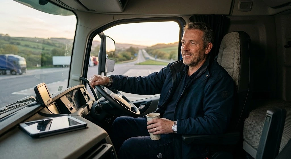 Driver completing the HGV licence application process after passing the HGV medical and DVSA tests