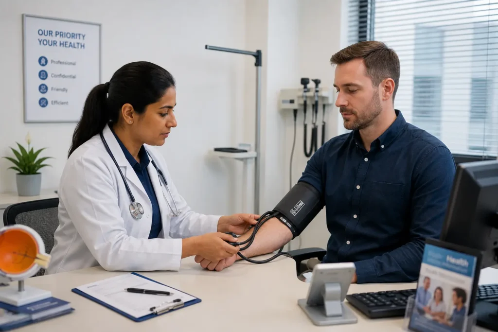 Doctor carrying out a Wolverhampton taxi medical assessment for a taxi driver.