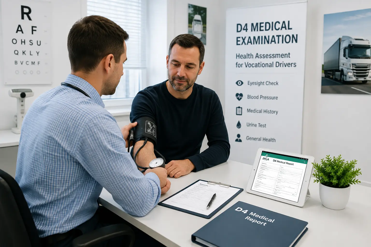 D4 medical for HGV medical assessment completed by a qualified doctor in the UK.