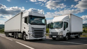Professional lorry driver with a heavy goods vehicle illustrating the difference between HGV vs LGV licences in the UK.