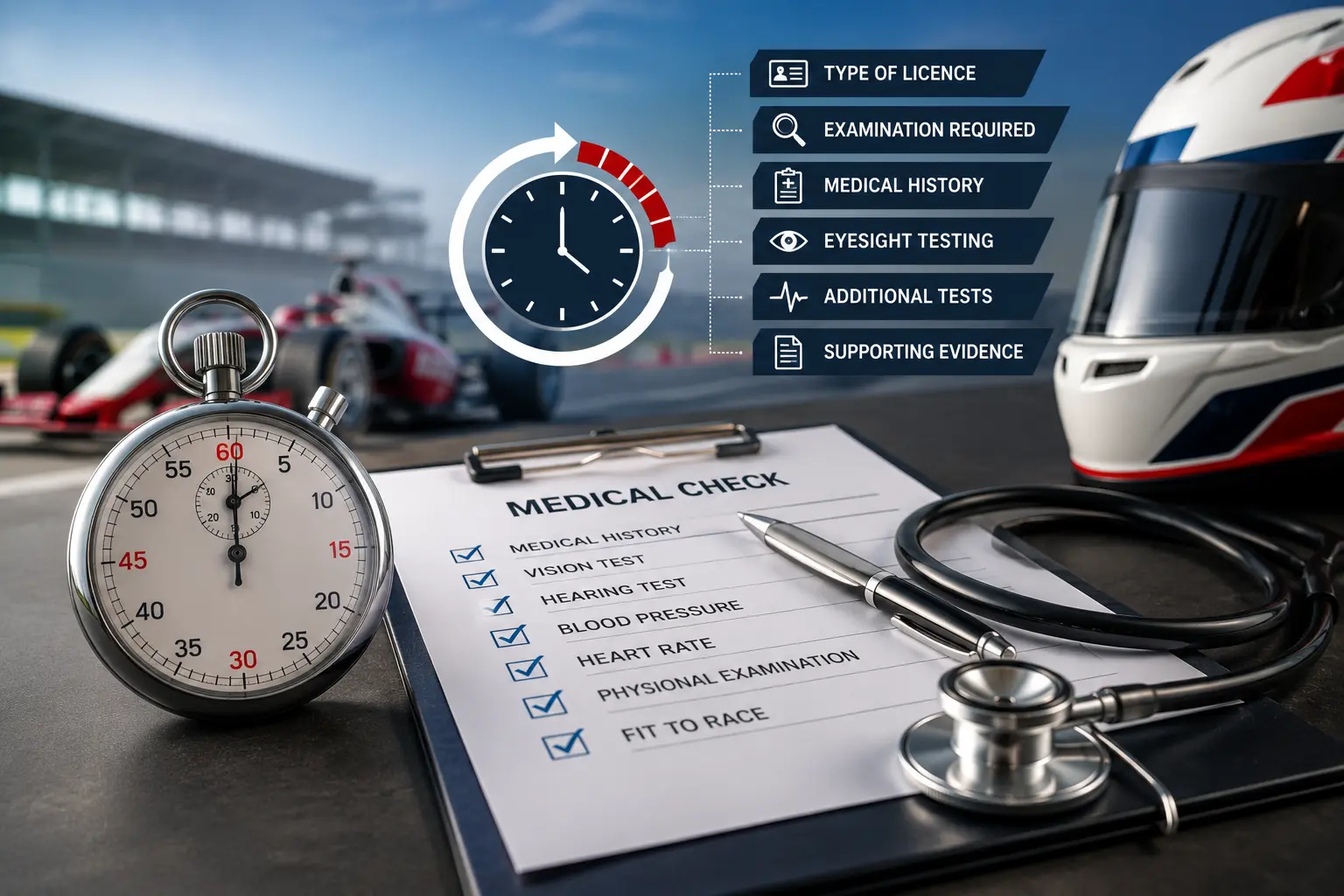 Motorsport medical assessment showing how long a motorsport medical take