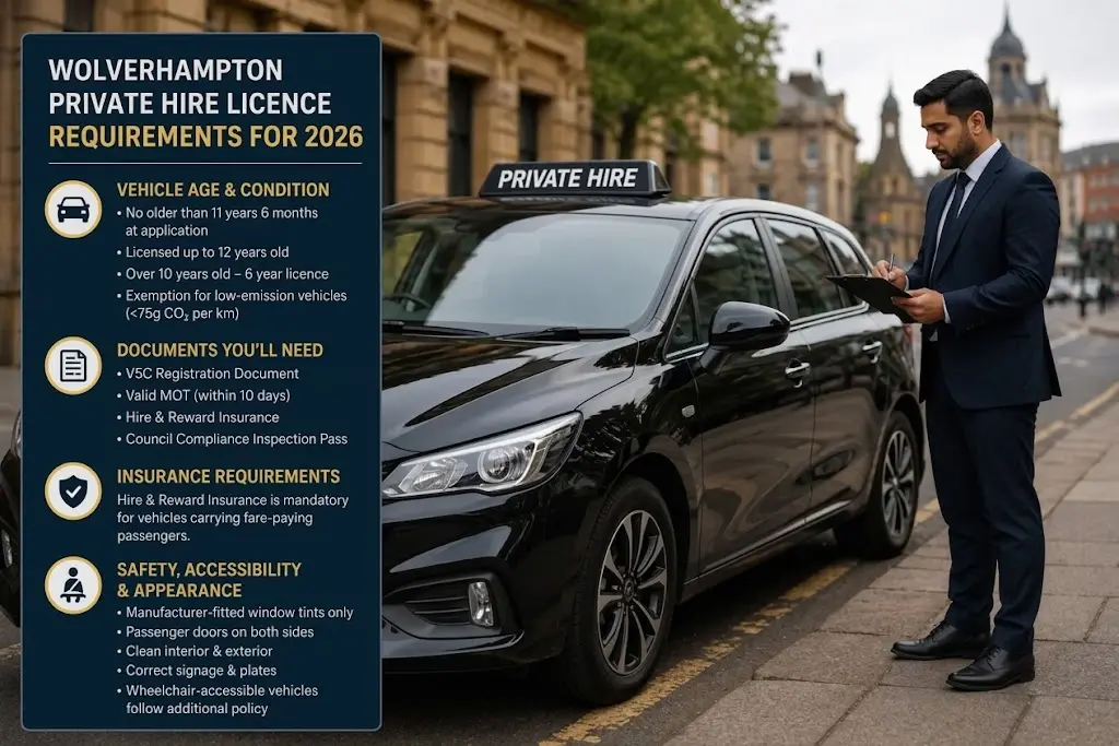 Wolverhampton private hire licence requirements and vehicle standards