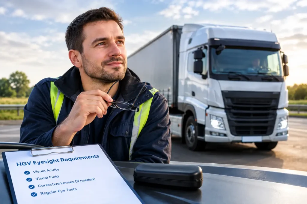 HGV medical eyesight requirements and DVLA HGV eyesight requirements explained, including HGV vision standards and Driver Medical Test checks.