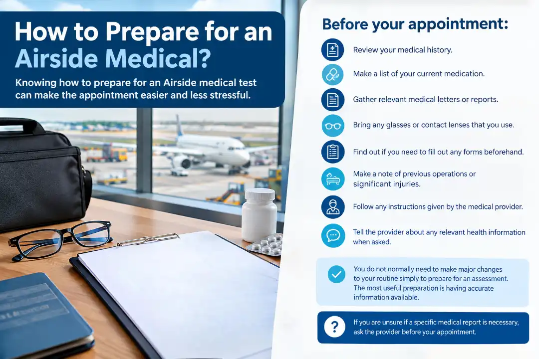Expert Airside medical test assessing an airport worker’s general health, fitness and suitability for working safely in an airside environment